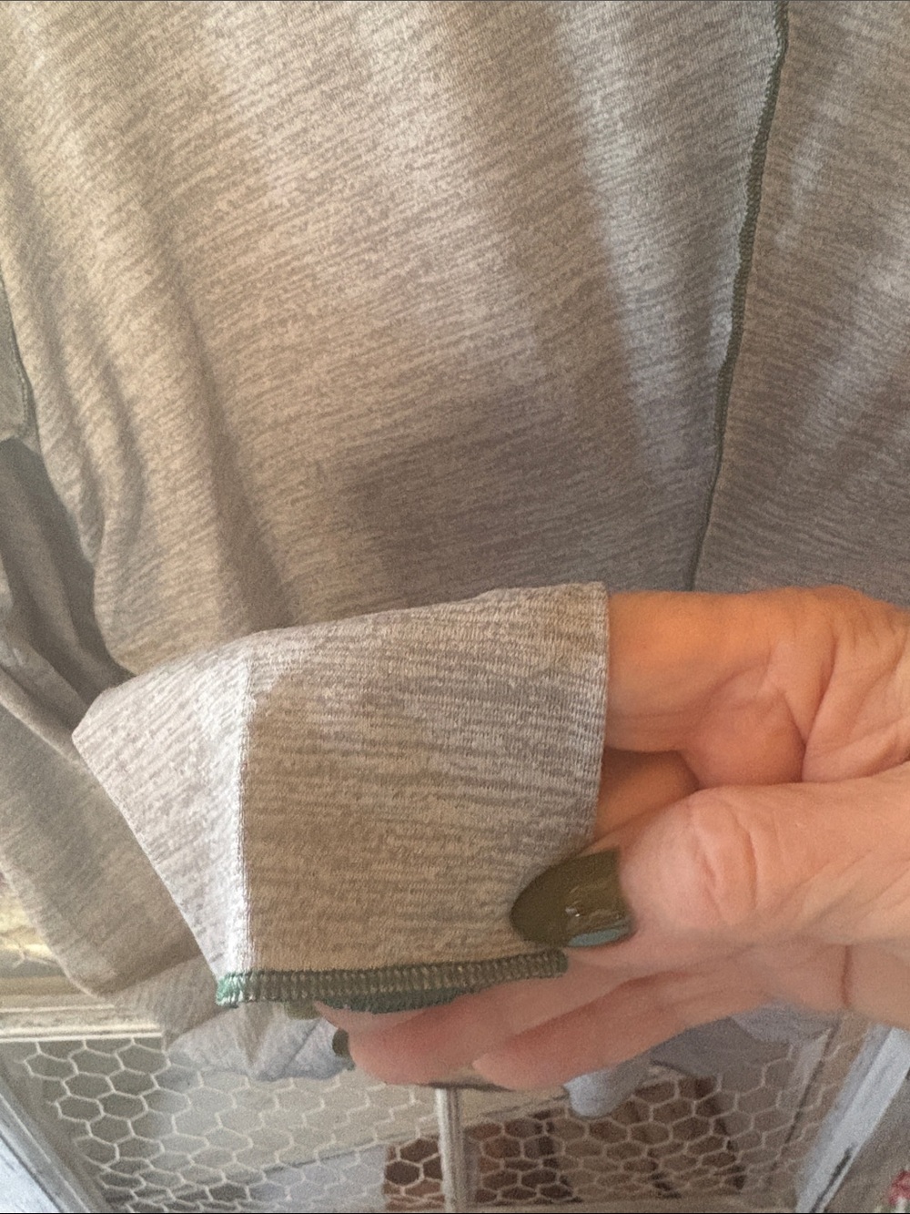Free People Light Gray Long Sleeve Top with Green Stitching - Picture 4 of 4